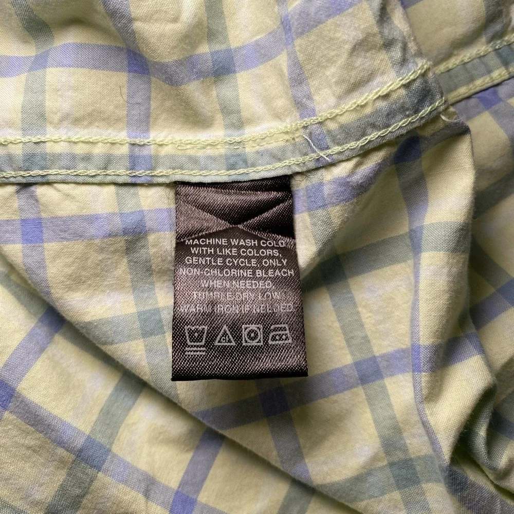 Lyle & Scott Button Down Shirt Mens XL (Est No Size Tag) Green Blue Plaid Cotton